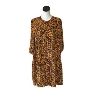 NWT $158 Nanette Lepore Leopard Print Pleated Baby Doll  Dress SZ-16